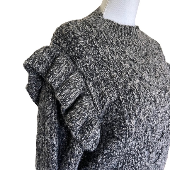 Topshop Sweater Size XS 0/2 Gray Ruffle Puff Longsleeve Cableknit High Neck - Picture 2 of 10